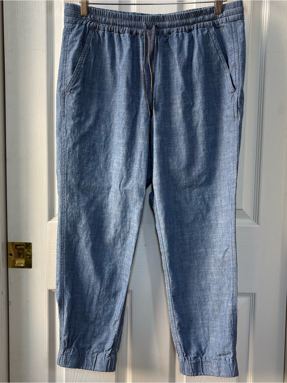 J. Crew Denim Chambray Women’s Cropped Joggers Linen Blend Size 10 Blue